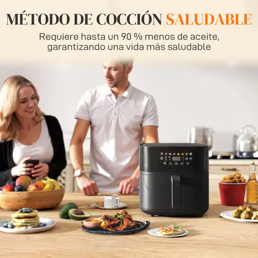 Freidora de Aire 8 L 1700 W Circulación de Aire Caliente a 360° Negro HOMCOM