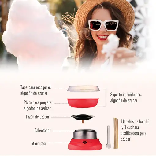 Máquina para Nubes de Algodón de Azúcar Acero Inox. y Aluminio 450W-550W HOMCOM