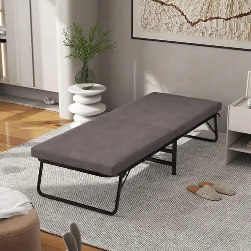 Cama Plegable 70x180 cm con Colchón de Espuma y Ruedas Marrón HOMCOM