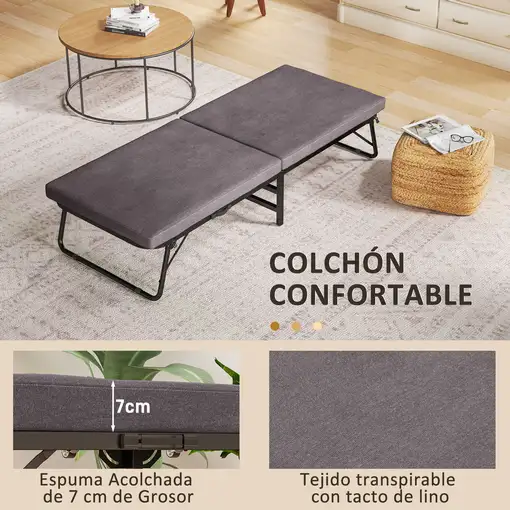 Cama Plegable 70x180 cm con Colchón de Espuma y Ruedas Marrón HOMCOM