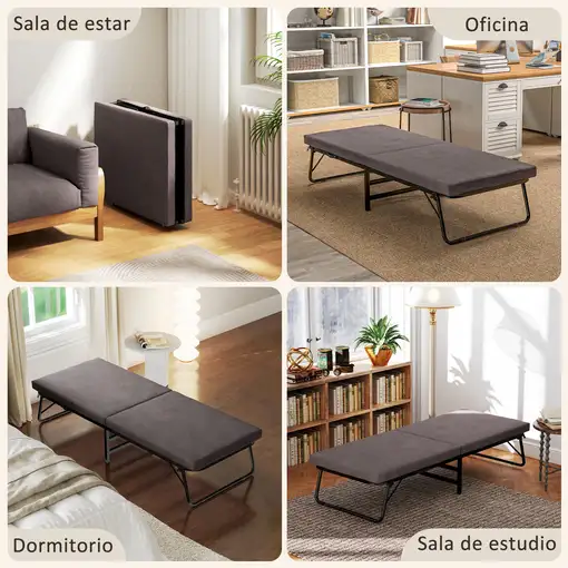Cama Plegable 70x180 cm con Colchón de Espuma y Ruedas Marrón HOMCOM
