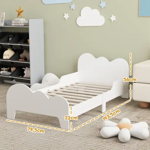 Cama para Niños de +3 Años 140x70 cm con Barandilla Carga 80 kg Blanco AIYAPLAY