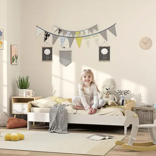 Cama para Niños de +3 Años 140x70 cm Carga 80 kg Blanco y Natural AIYAPLAY