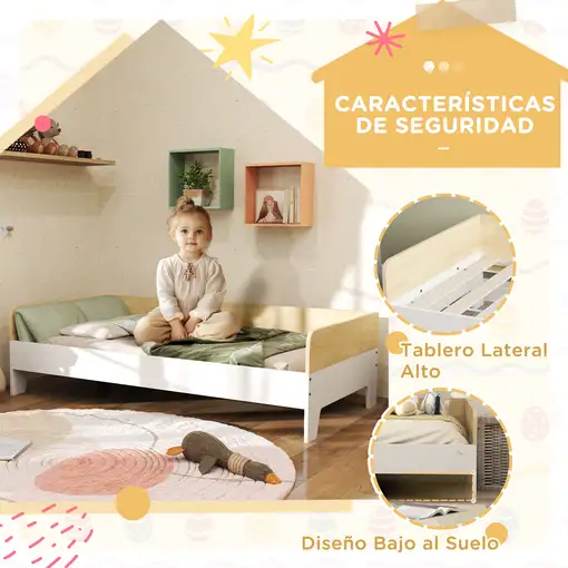 Cama para Niños de +3 Años 140x70 cm Carga 80 kg Blanco y Natural AIYAPLAY