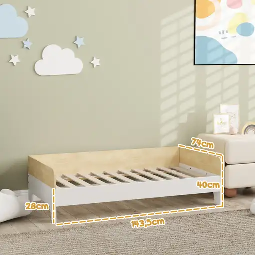 Cama para Niños de +3 Años 140x70 cm Carga 80 kg Blanco y Natural AIYAPLAY