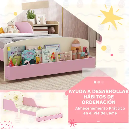 Cama infantil 70x140 cm de Madera con Almacenaje Dibujos de Estrellas AIYAPLAY