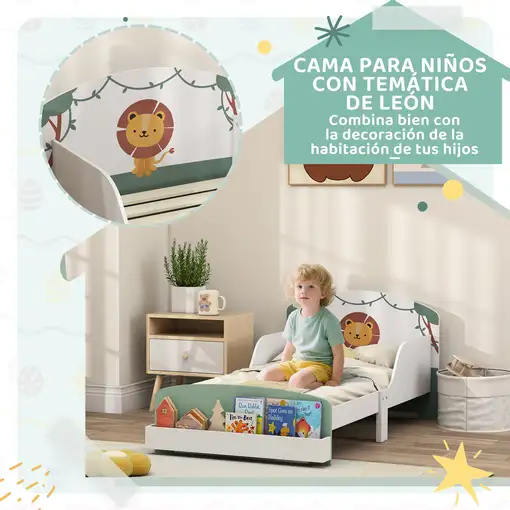 Cama infantil 70x140 cm de Madera con Almacenaje Dibujo de León AIYAPLAY
