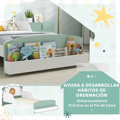 Cama infantil 70x140 cm de Madera con Almacenaje Dibujo de León AIYAPLAY