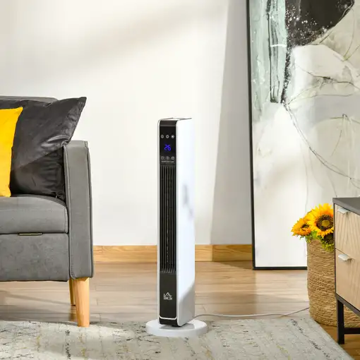 Calefactor Cerámico de Torre 1100/2200W con Mando para 25 m² Blanco HOMCOM