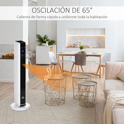 Calefactor Cerámico de Torre 1100/2200W con Mando para 25 m² Blanco HOMCOM