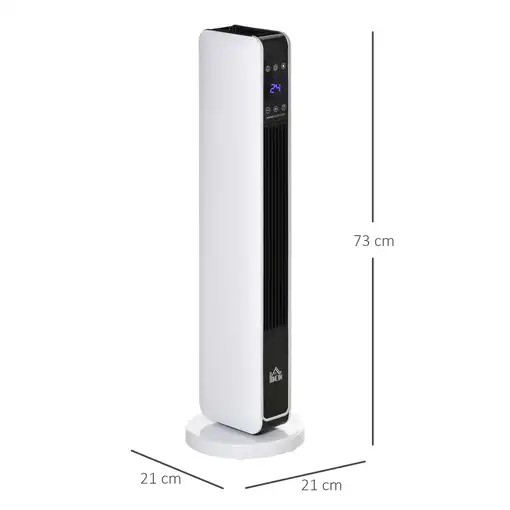 Calefactor Cerámico de Torre 1100/2200W con Mando para 25 m² Blanco HOMCOM