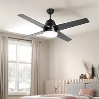 Ventilador de Techo con Luz 46W Ø129 cm Motor DC con 4 Aspas Negro HOMCOM