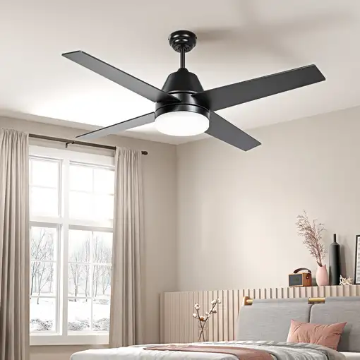 Ventilador de Techo con Luz 46W Ø129 cm Motor DC con 4 Aspas Negro HOMCOM