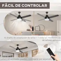 Ventilador de Techo con Luz 46W Ø129 cm Motor DC con 4 Aspas Negro HOMCOM