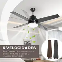 Ventilador de Techo con Luz 46W Ø129 cm Motor DC con 4 Aspas Negro HOMCOM