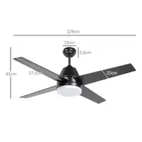 Ventilador de Techo con Luz 46W Ø129 cm Motor DC con 4 Aspas Negro HOMCOM