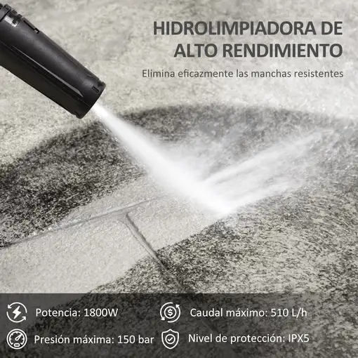 Hidrolimpiadora de Alta Presión 1800W Caudal 510 L/h Presión de 150 Bar DURHAND