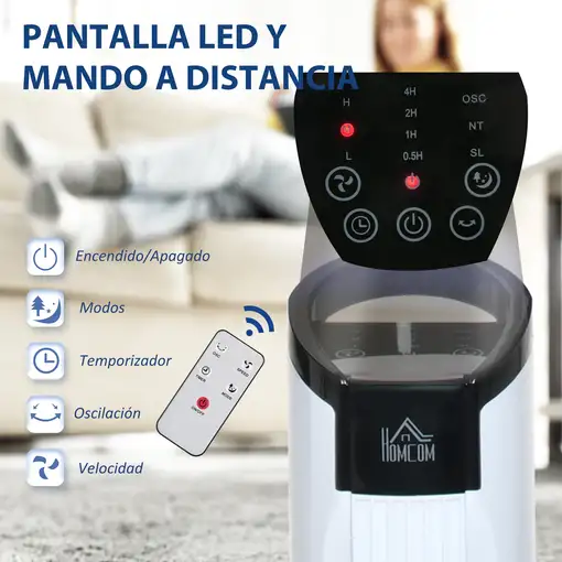 Ventilador de Torre 50W con Mando a Distancia Ø20x78,5 cm Blanco HOMCOM