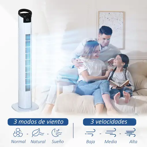 Ventilador de Torre 50W con Mando a Distancia Ø20x78,5 cm Blanco HOMCOM