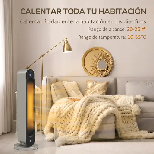Calefactor Cerámico de Torre 1100/2200W con Mando Distancia Pantalla LED HOMCOM
