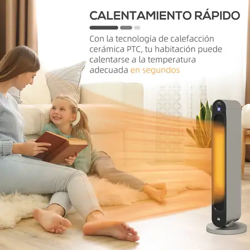 Calefactor Cerámico de Torre 1100/2200W con Mando Distancia Pantalla LED HOMCOM