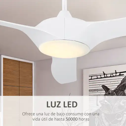 Ventilador de Techo Ø132 cm con Luz LED Mando y 3 Aspas Reversibles HOMCOM