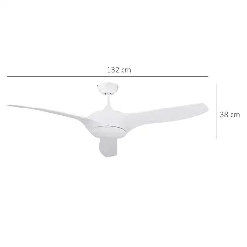 Ventilador de Techo Ø132 cm con Luz LED Mando y 3 Aspas Reversibles HOMCOM