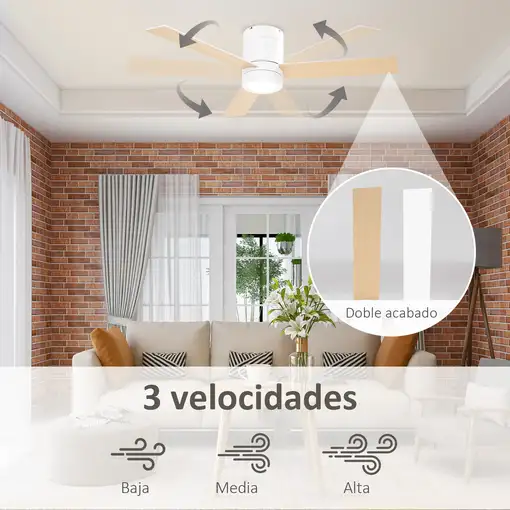 Ventilador de Techo 48W con Luz LED Mando a Distancia y 3 Aspas de Madera HOMCOM