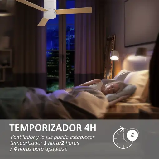 Ventilador de Techo 48W con Luz LED Mando a Distancia y 3 Aspas de Madera HOMCOM