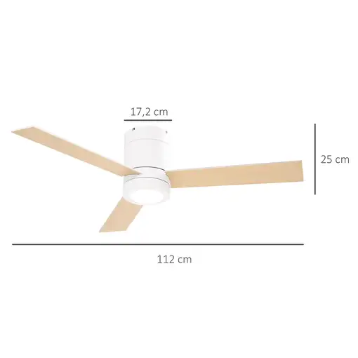 Ventilador de Techo 48W con Luz LED Mando a Distancia y 3 Aspas de Madera HOMCOM