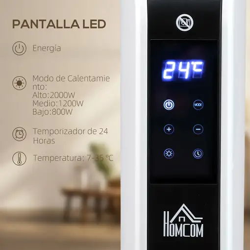 Calefactor Eléctrico 1830-2180W con 3 Modos de Calefacción Blanco HOMCOM