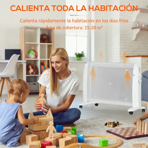 Calefactor Eléctrico 1000W/2000W Radiador de Mica con 4 Ruedas 79x27x54cm HOMCOM