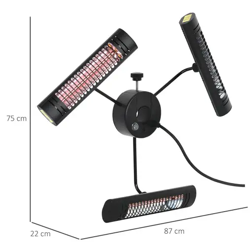 Calefactor Eléctrico Exterior 1000W/2000W/3000W para Jardín Ø87x22 cm Outsunny