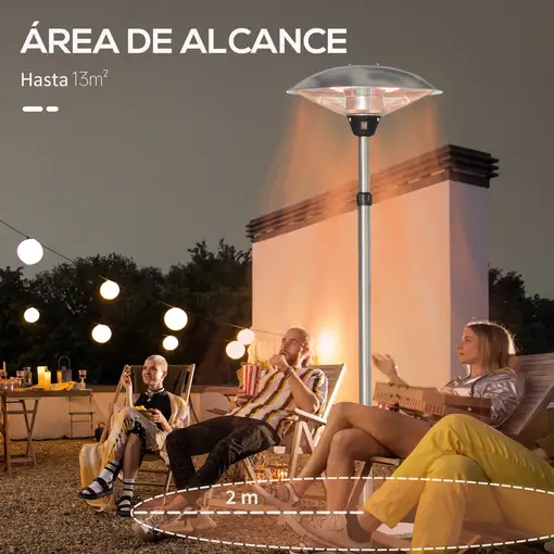 Calefactor de Pie de Exterior 1200/1800/3000W Ø58,5x160-200 cm Plata Outsunny
