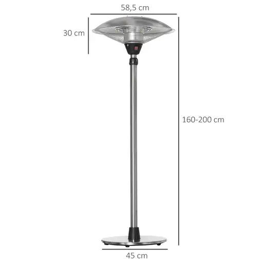 Calefactor de Pie de Exterior 1200/1800/3000W Ø58,5x160-200 cm Plata Outsunny