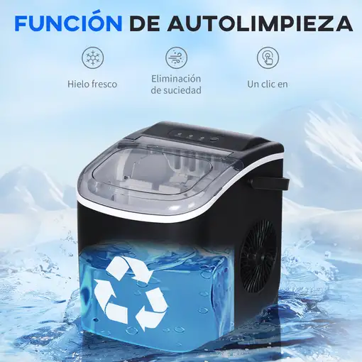 Máquina para Hacer Hielo 12 Kg en 24 Horas 22,2x29,4x29 cm Negro HOMCOM