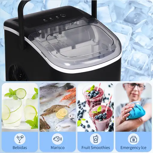 Máquina para Hacer Hielo 12 Kg en 24 Horas 22,2x29,4x29 cm Negro HOMCOM