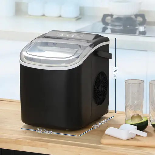 Máquina para Hacer Hielo 12 Kg en 24 Horas 22,2x29,4x29 cm Negro HOMCOM