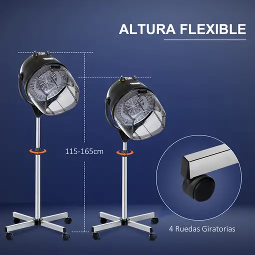 Secador de Pelo Profesional 1180W con Capucha Altura Ajustable Negro HOMCOM