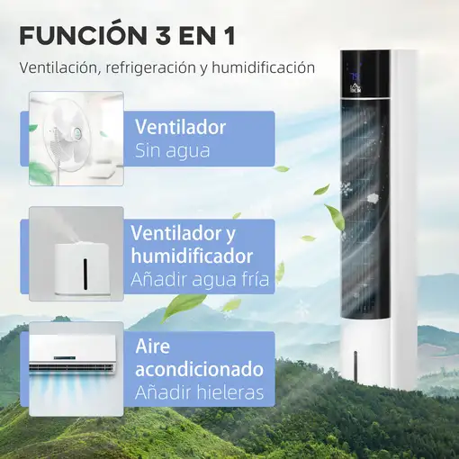 Enfriador de Aire Oscilante con Control Remoto Pantalla LED 3 Velocidades HOMCOM