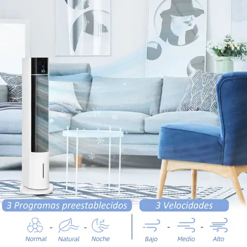 Enfriador de Aire Oscilante con Control Remoto Pantalla LED 3 Velocidades HOMCOM