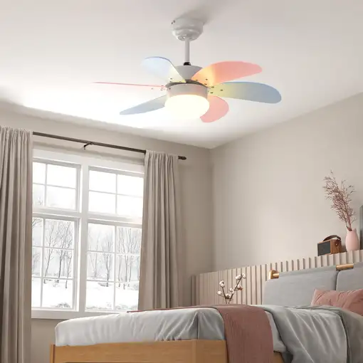 Ventilador de Techo con Luz 34W Ø82,5 cm Motor DC con 6 Aspas Multicolor HOMCOM