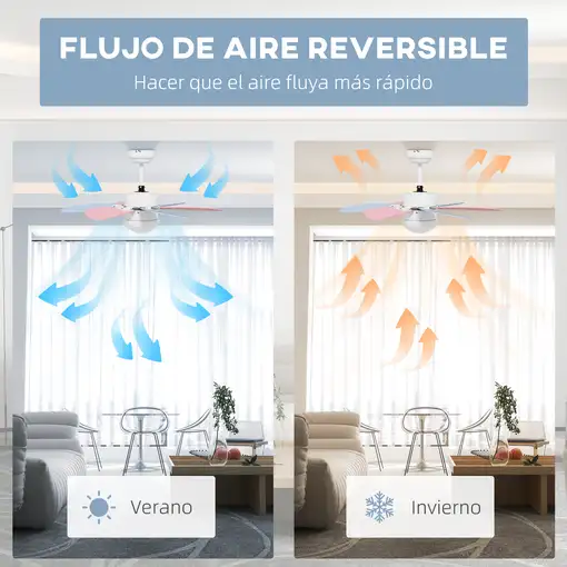 Ventilador de Techo con Luz 34W Ø82,5 cm Motor DC con 6 Aspas Multicolor HOMCOM