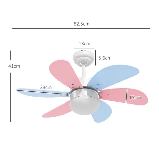 Ventilador de Techo con Luz 34W Ø82,5 cm Motor DC con 6 Aspas Multicolor HOMCOM