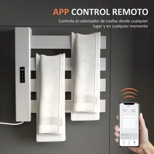 Toallero Eléctrico de Pared 130W con Control WIFI Blanco HOMCOM