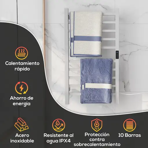 Toallero Eléctrico de Pared 110W con Control WIFI Temporizador Blanco HOMCOM