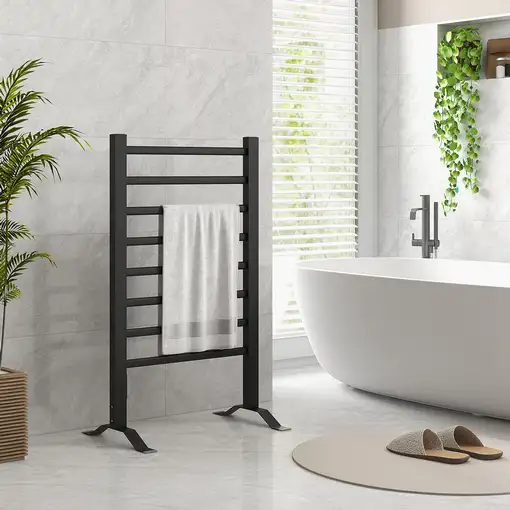 Toallero Eléctrico de Pared o Suelo con 8 Barras 53x35x90 cm Negro HOMCOM