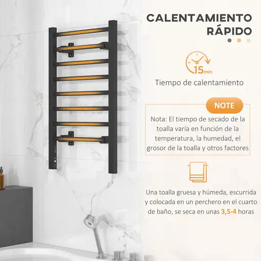 Toallero Eléctrico de Pared o Suelo con 8 Barras 53x35x90 cm Negro HOMCOM