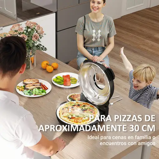 Horno para Pizza en 5 Minutos 1200W Temporizador 15min Negro HOMCOM