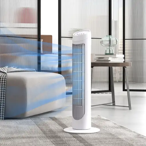 Ventilador de Torre 45W con 3 Velocidades Oscilación 70° Ø27x75 cm Blanco HOMCOM